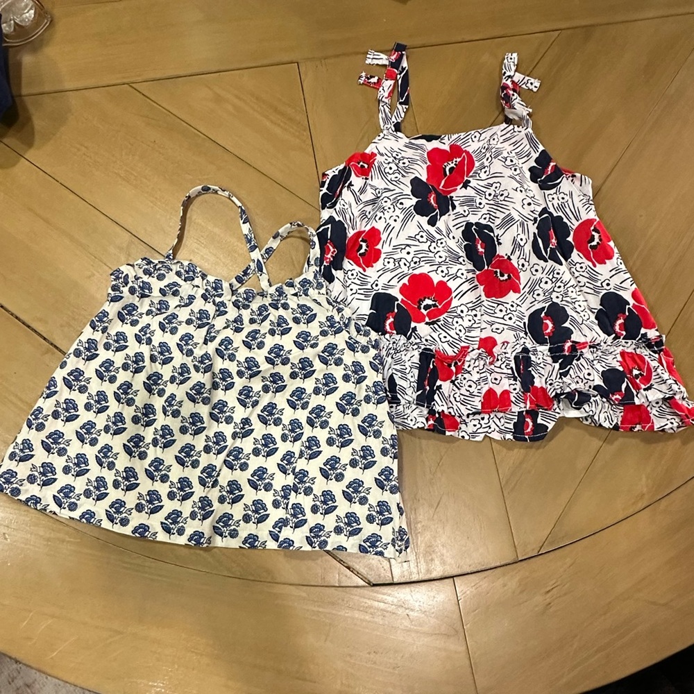 Janie and Jack Red and Navy Floral Camisoles